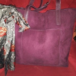 Maroon Synthetic Suede Tote